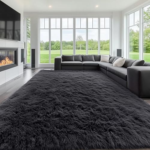 OLANLY 9x9 Machine Washable Large Area Rugs for Living Room, Bedroom, Soft Fluffy Shaggy Bedside Rug, Indoor Floor Carpet for Kids Girls and Boys, Dorms, Nursery, Home Decor Aesthetic, Black
