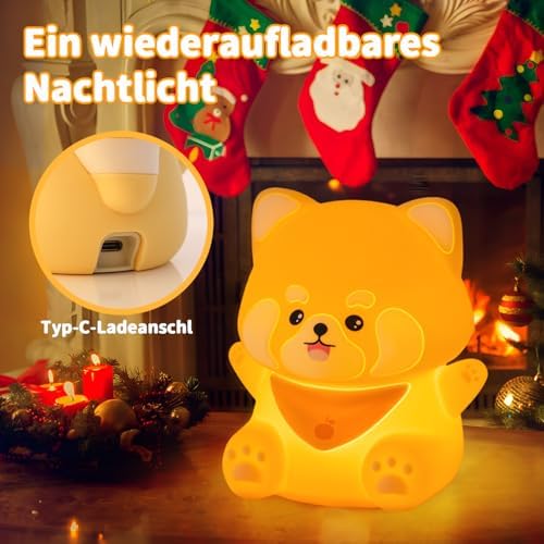 Rytinazzz Silicone Night Light for Kids, 50H Long Battery Red Panda Lamp, Cozy Gift Light for Kids, Soft Dimmable Bedside Light, Rechargeable Tap Control