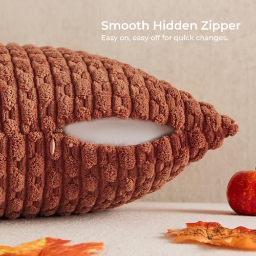 Kevin Textile Soft Corduroy 12"x20" Lumbar Pillow Covers 2 Pack, Rust Brown