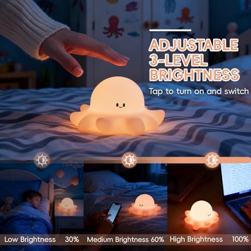 Octopus Night Light for Kids, Silicone Ocean Lamp, Under The Sea Room Decor