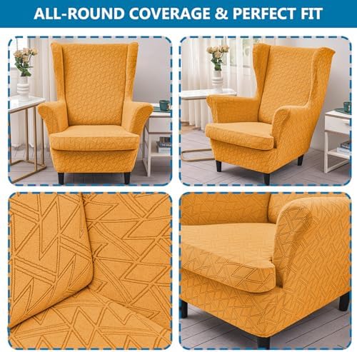 HZDHCLH Wingback Chair Slipcovers 2 Piece,Stretch Spandex Wingback Chair Covers for Living Room Armchair,Washalbe Sofa Slipovers