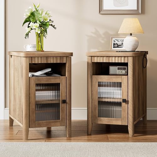 iPormis End Table with Charging, Narrow Side Table for Living Room, Brown