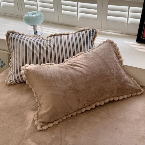 AOJIM Milk Velvet Duvet Cover Set Queen 3-Piece Retro Brown Striped Bedding