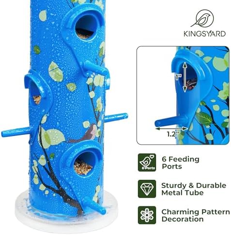 Kingsyard Metal Bird Feeders for Outdoors Hanging, Tube Bird Feeder