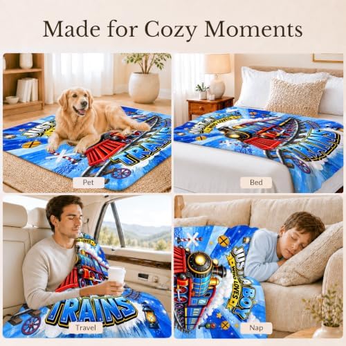 Kids Blanket Gifts for Boys Toddlers, Train Blanket for Birthdays