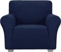 JIVINER Super Stretch Chair Slipcovers with Arms 1-Piece Jacquard Small Checks Living Room Armchair Covers Soft Anti Slip Sofa Couch Furniture Protector for Kids Pets (Navy Blue, Chair)
