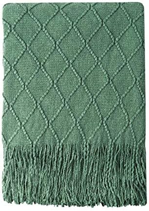 BOURINA Green Throw Blanket 60x80 Inch Boho Knitted Soft Throw Sofa Blanket