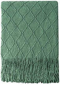 BOURINA Green Throw Blanket 60x80 Inch Boho Knitted Soft Throw Sofa Blanket