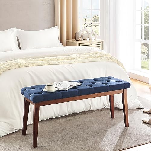 kinmars Tufted Entryway Bench for Bedroom End of Bed, 42.5", Blue