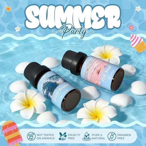SALUBRITO Summer Fragrance Oils Set, Premium Essential Oils Set for Diffuser, Candle, Soap Making, Fresh Cotton, Coconut, Mojito, Pineapple, Ocean Breeze, Pink Island, Strong Scented Oils