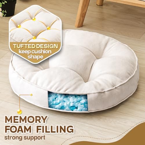 MIDDLE ONE Floor Pillow Set of 2, Memory Foam Cushion 22x22 – Round, Beige