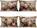 Vintage Pink Rose Floral Throw Pillow Covers Decor 12x20, Shabby Chic Rustic Cottagecore Decorative Rectangle Throw Pillow Covers, Gifts for Room Couch Double-Sided Set of 4