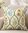 Embroidered Floral Throw Pillow Cover 18x18 Inch, Verdant Blooms