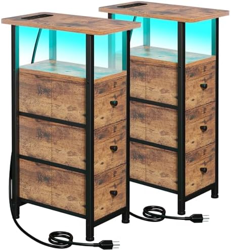 LOAKEKEL Narrow End Tables Living Room Set of 2 with Charging Station