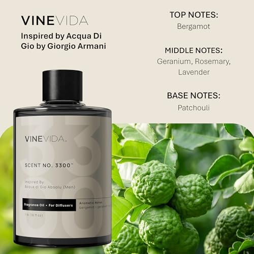 VINEVIDA [16 Fl Oz] Scent NO. 3300 Fragrance Oil for Cold Air Diffusers, Aromatic Notes of Bergamot Geranium Patchouli, Essential Oils for Diffuser Oil Refill & Air Freshener Room Spray