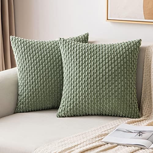 MIULEE Euro Sham Decorative Throw Pillow Covers 22x22 Sage Green Corduroy