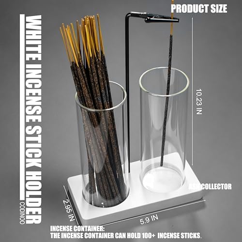 2 in 1 Incense Burner Holder for Sticks,Glass Incense Holder with Storage,Upside Down Incense Holder for Sticks with Glass Ash Catcher for Meditation Yoga Spa Room Home Decor[2 Long White]