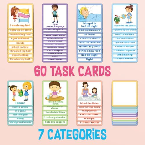 Kids Responsibility Chart Board with Magnets, 63 Chores, Potty Train Tasks, Multiple Children (Pocket)