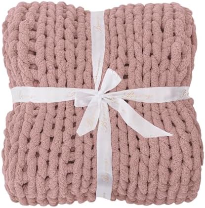 Bigacogo Chunky Knit Throw Blanket for Couch, 40x80 inches, Dusty Pink