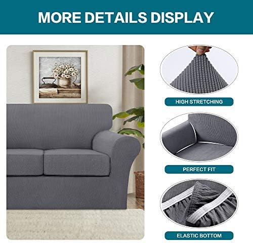 Turquoize 4 Piece Sofa Covers for 3 Cushion Couch Sofa Slipcover Soft Couch Cover for Dogs-Washable Sofa Furniture Covers with 3 Individual Large Cushion Covers, Feature Thick Fabric (XL Sofa, Gray)