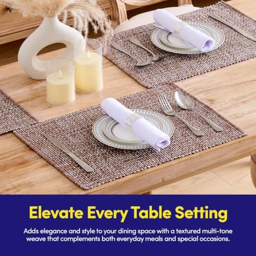 Sweet Home Collection 100% Cotton Placemats for Dining Room Rectangle Two Tone Woven Fabric 13" x 19" Soft Durable Table Mat Set, Set of 6, Chocolate
