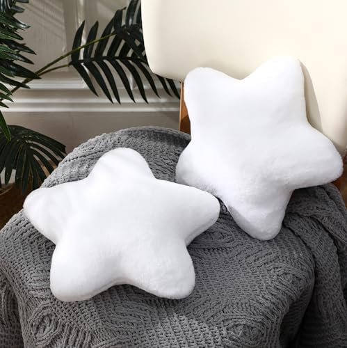 Beeveer 2 Pcs 11 Inch Star Pillow Decorative Gift, White