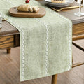 Artoid Mode Sage Green Rustic Cotton Linen Table Runner, Seasonal Embroidered Hollow Kitchen Dining Table Decoration for Home Party Decor 13x60 Inch