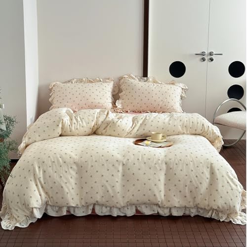 Cotton Muslin Chic Ruffles Duvet Cover Full, Berry Print, No Pillow