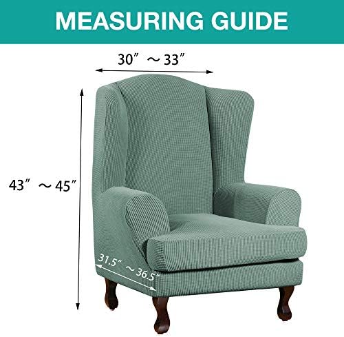 Turquoize Wingback Chair Covers 2 Piece Wing Chair Slipcover Stretch Slipcovers for Wingback Chairs Wing Chair Cover Spandex Jacquard Fabric with Elastic Bottom Non-Slip Furniture Cover, Cyan