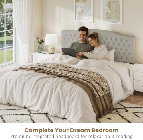 Befurtori King Headboard Only, Linen Classic Tufted Design, Gray Linen