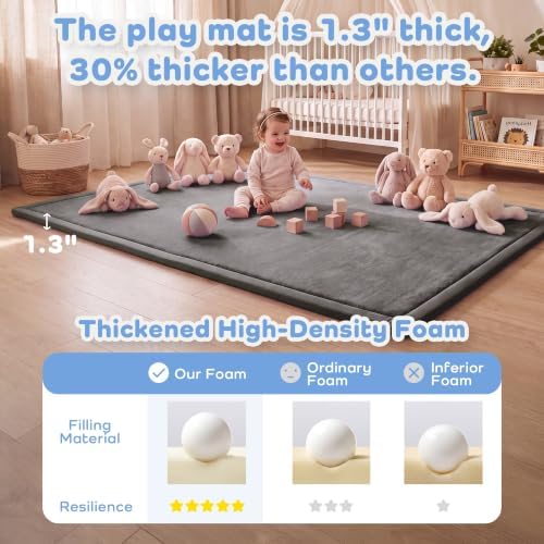 1.3" Thick Baby Play Mat for Floor,50x74 Padded Playpen Mat, Non-Slip