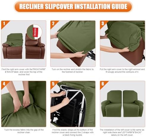 VANSOFY Stretch Recliner Loveseat Cover, Slipcover, Army Green, 2 Seater