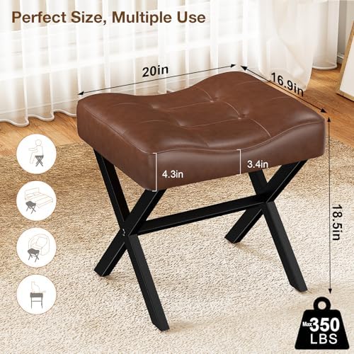 Memobarco 18-Inch Large Leather Vanity Stool Chair, Dark Brown Makeup Stool