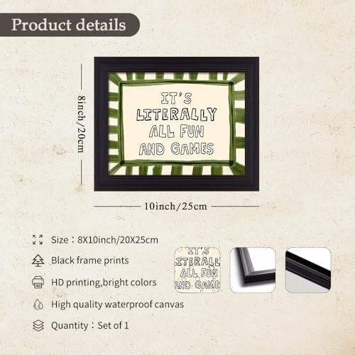 Black Framed 08x10 inch It's Literally All Fun And Games Funny Quotes Wall Art Preppy Minimalist Poster Canvas Prints For Kids Living Room Nursery Bedroom Wall Decor