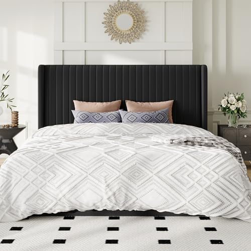 Allewie King Size Lift Up Storage Bed Frame Channel Tufted Headboard Black