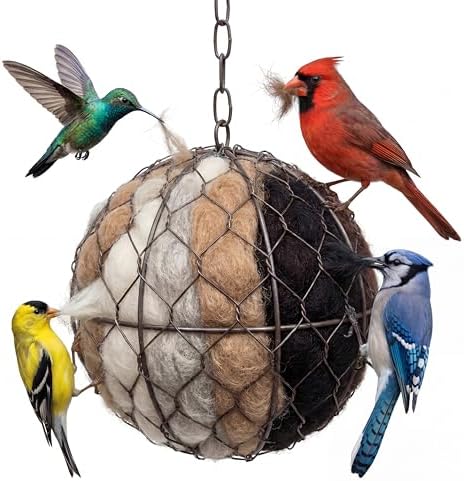 Handmade Alpaca Fiber Bird Nesting Heart - Refillable Material Holder for Wild Birds and Hummingbirds - Garden Art & Winter Shelter for Bird Lovers