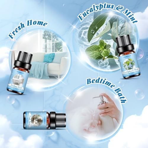 Essential Oils Set, Clean Scents Fragrance Oil Aromatherapy Essential Oils Kit for Diffuser (6x10ML) - Baby Powder, Bedtime Bath, Clean Cotton, Eucalyptus & Mint, Fresh Home, Fresh Linen Scented Oil