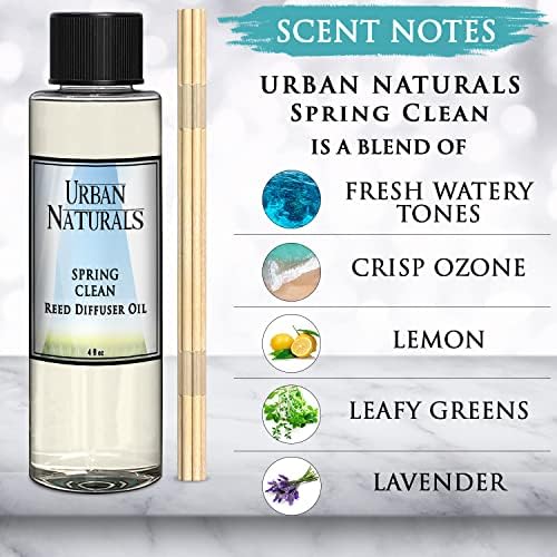 Urban Naturals Spring Clean Reed Diffuser Oil Refill Kit | Fresh, Crisp Fragrance of Lemon, Leafy Greens & Lavender | Essential Oil Room Scent Replacement Liquid with Reed Sticks | Made in the USA