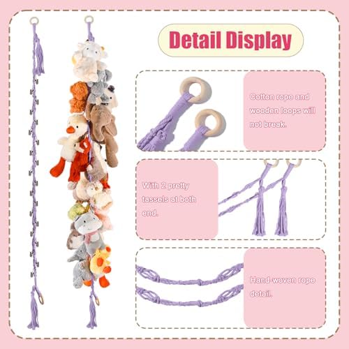 CERETIA 80" Stuffed Animal Organizer Chain, Wall Corner Storage, Purple