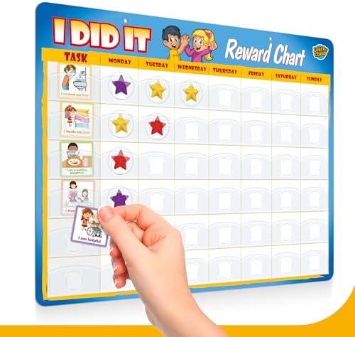 Kids Responsibility Chart Board with Magnets, 63 Chores, Potty Train Tasks, Multiple Children (Pocket)