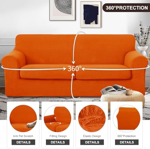 U-NICE HOME 3 Pieces Stretch Couch Cover Sofa Slipcover, Orange