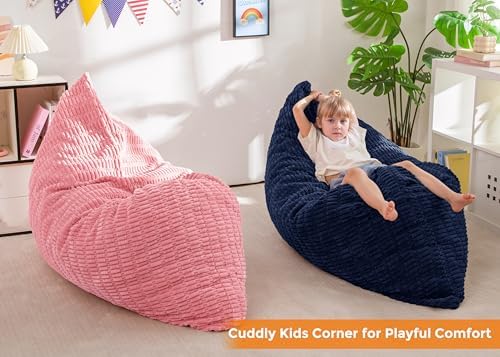 MAXYOYO Kids Bean Bag Chair, 3 in 1 Convertible Bean Bag Sofa with Removable Cover for Children, Soft Floor Lounger with Supportive Shredded Foam Filling, Floor Cushion Chair for Living Room, Playroom