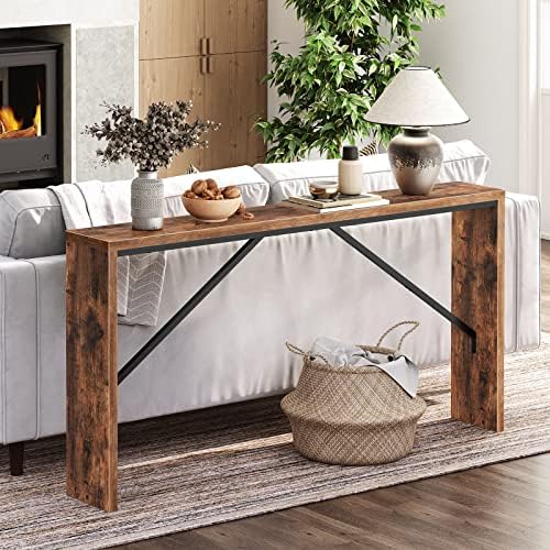 MAHANCRIS Console Table, 62.2" Long Sofa Table Behind Couch, Rustic Brown