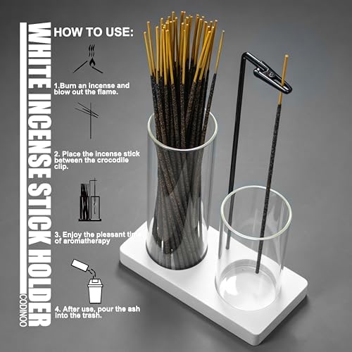2 in 1 Incense Holder for Sticks Incense Burner Holder with Storage,Glass Upside Down Incense Holder for Sticks with Glass Ash Catcher for Meditation Yoga Spa Room Home Decor[White]