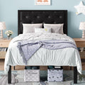 SHA CERLIN Twin Size Metal Bed Frame with PU Tufted Headboard, Black