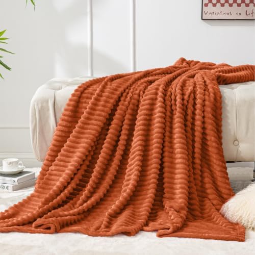 BEDELITE 3D Ribbed Terracotta Fleece Throw Blanket for Couch, 50x60 Inch