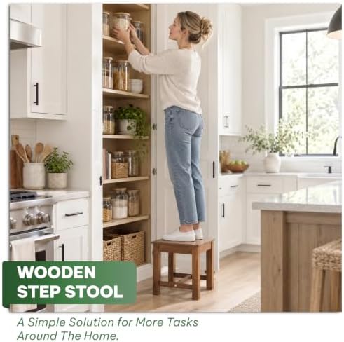 12" Wooden Step Stool, Small Wood Stool for Bathroom, Kitchen - Walnut