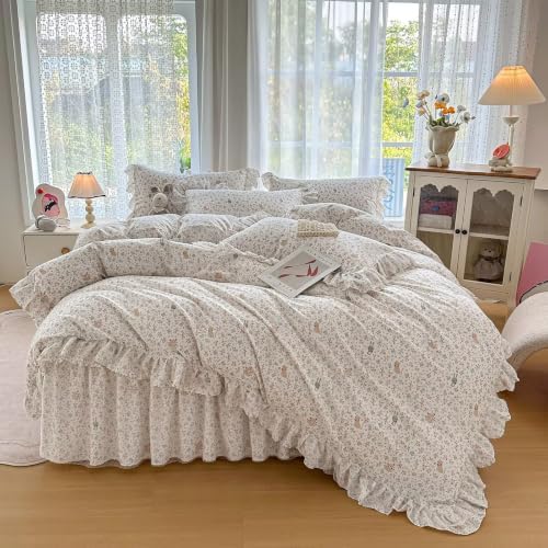 Floral Cotton Duvet Cover Queen Size 3 Pcs Set,90"×90" Bedding
