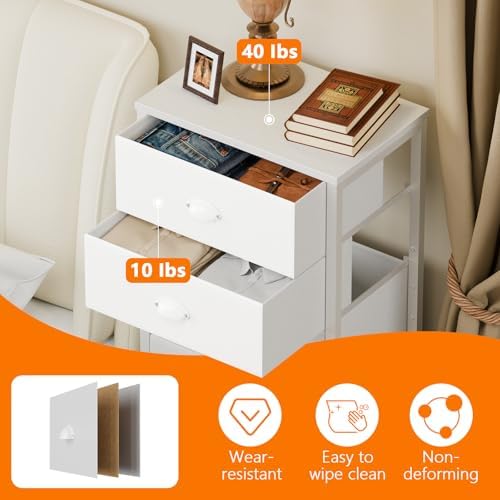 Furnulem White Tall Dresser for Bedroom, Chest of Drawer with Fabric Drawer