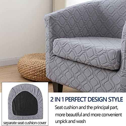 MIFXIN 2 Piece Stretch Jacquard Tub Chair Cover with Cushion Cover Soft Removable Club Chair Slipcovers Armchair Sofa Couch Furniture Protector for Living Room Counter Bar Cafe (Light Grey)